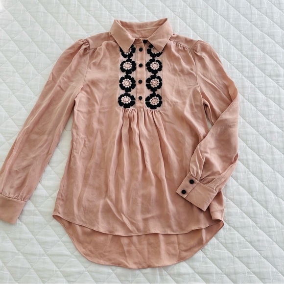 Kate Spade Daisy Pink 100% Silk Button Down Top Blouse - Picture 2 of 9
